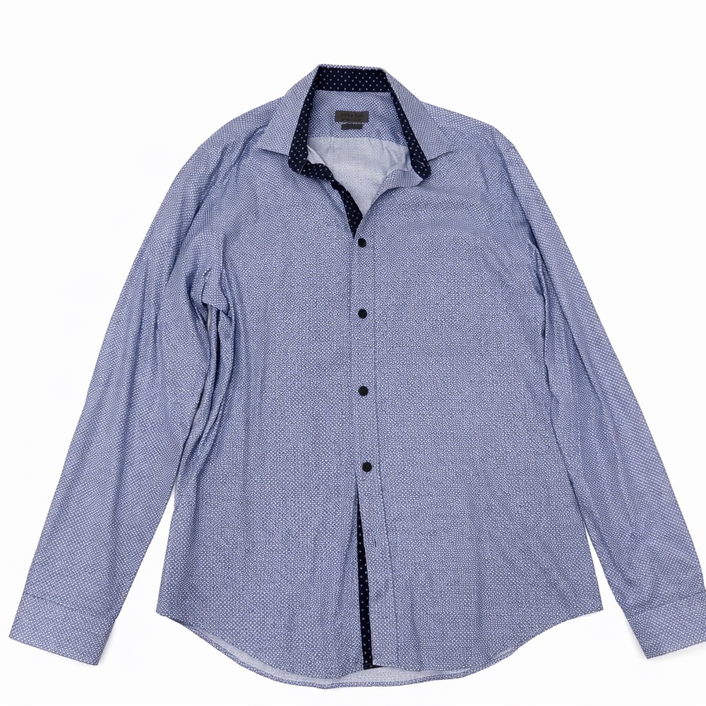 ZARA Men’s Blue Pattern Button Down Shirt Slim Fit Long Sleeve Large